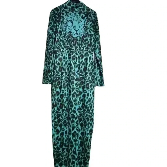 Women's Blue Animal Print Dress - Split - Long Sleeve Dress- Size Medium - Picture 10 of 11